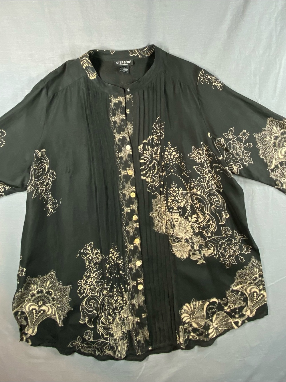 Citron Black & Gold Printed Mandarin-Collar blouse